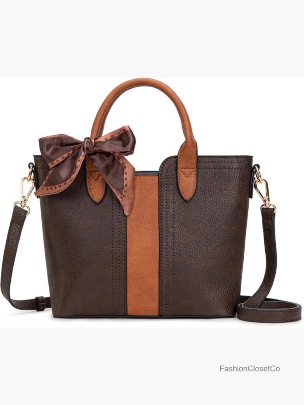 Vegan Leather Tote Bag with Detachable Crossbody Strap Satchel Handbag - Picture 1 of 7